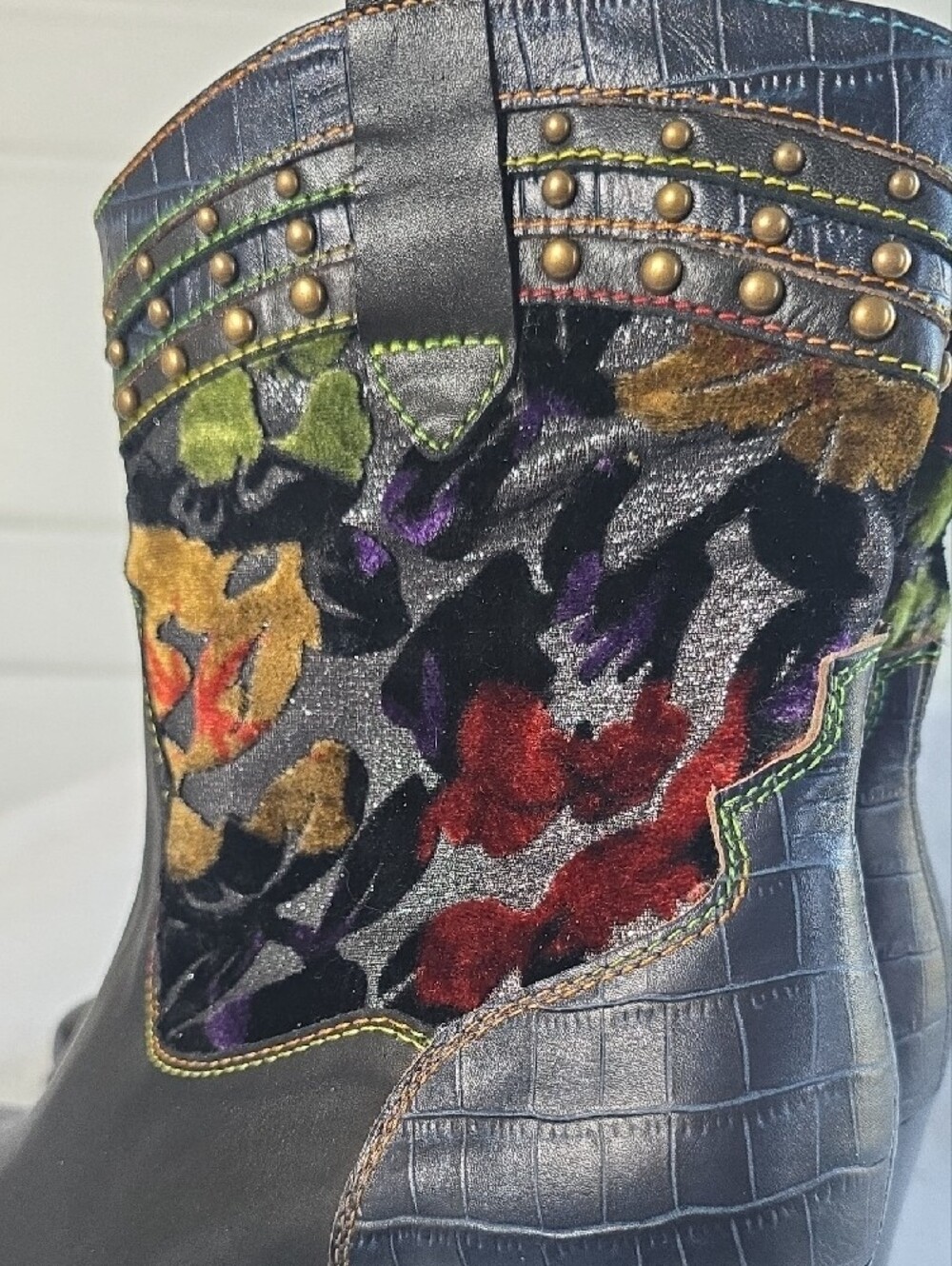 L'Artiste Black Leather Heeled Ankle Boots with Multicolor Flowers Size EU 41 - Picture 15 of 16